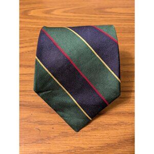 Brooks Basics Pure Silk Made In USA Green And  Blue Stripes 59x 3.75 inch Tie